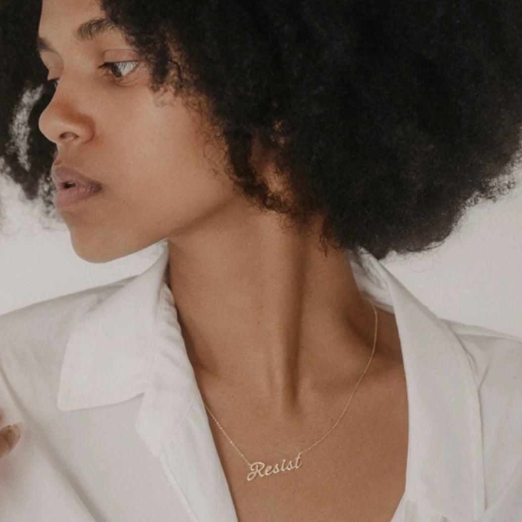 Resist Script Necklace