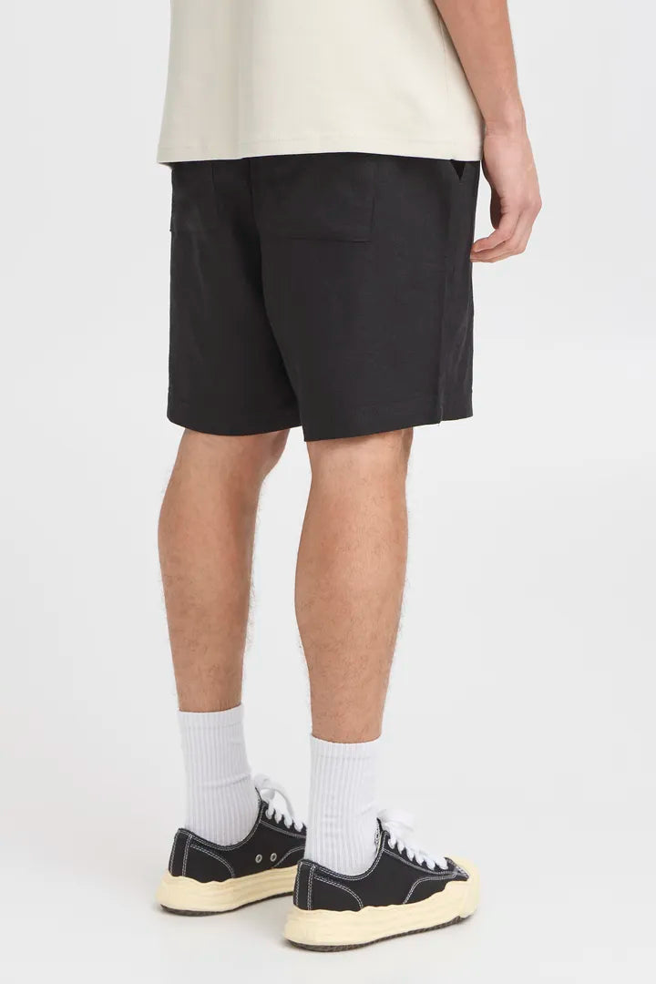 Allan Elas Linen Drawstring Shorts in Black