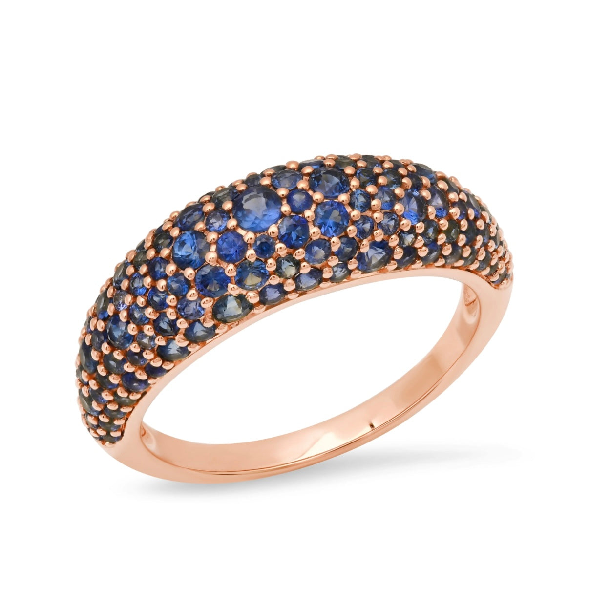 Blue Sapphire Crescent Domed Ring