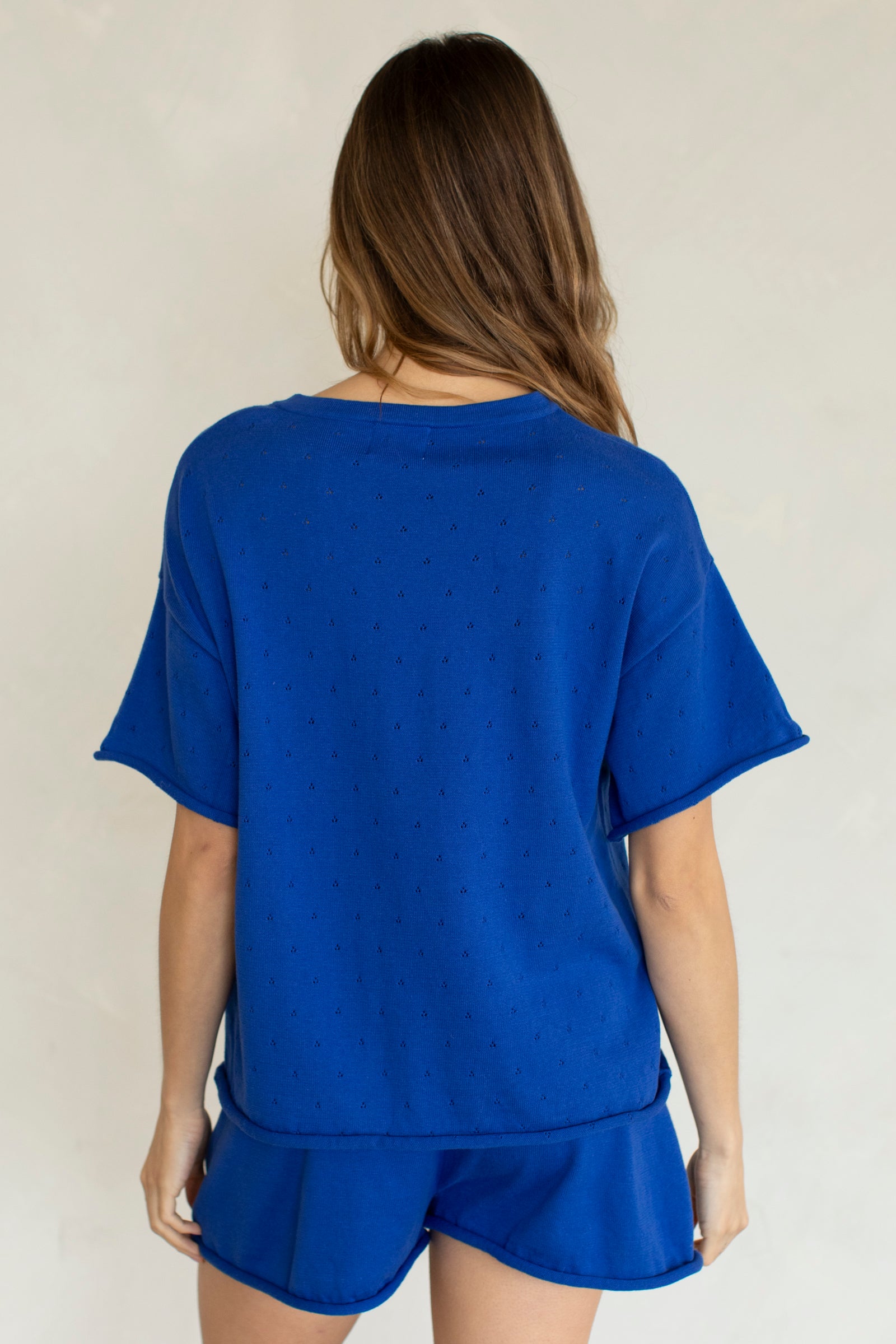 Zoe Pointelle Knit Set in Cobalt