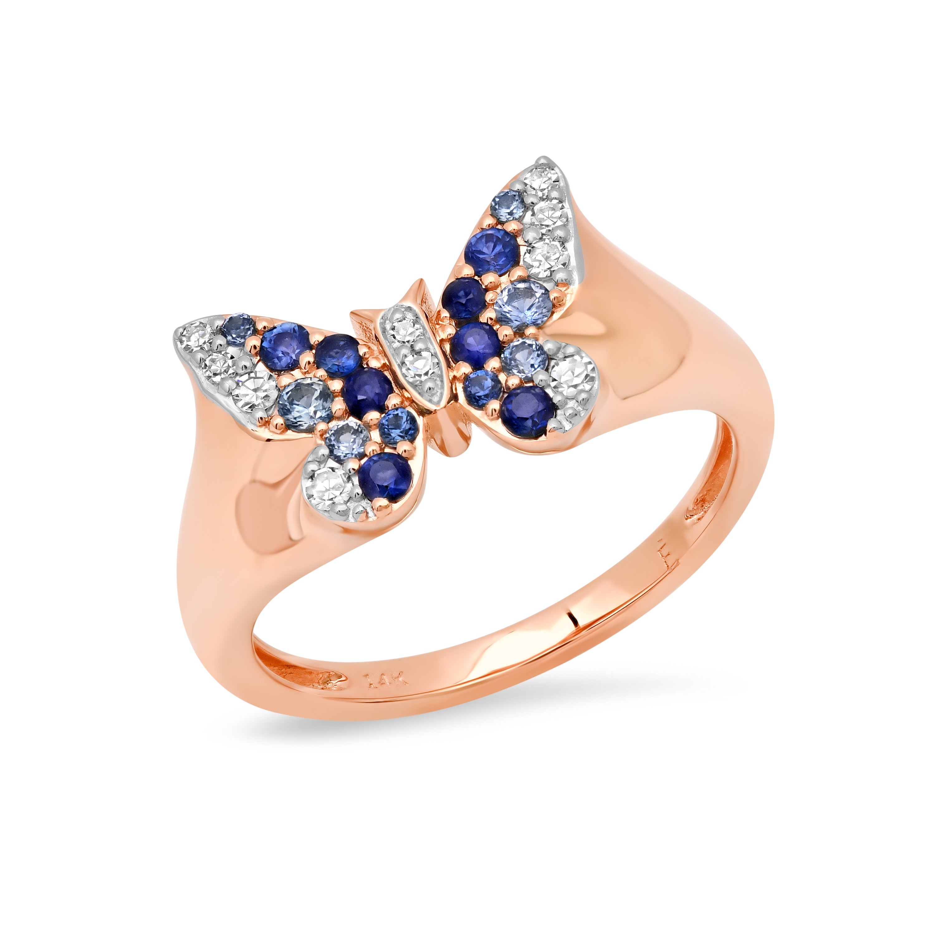 Mini Blue and Diamond Ombré Butterfly Pinky Ring