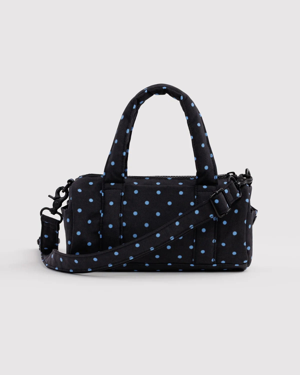 Small Nylon Duffle Bag in Black and Sky Blue Micro Dot