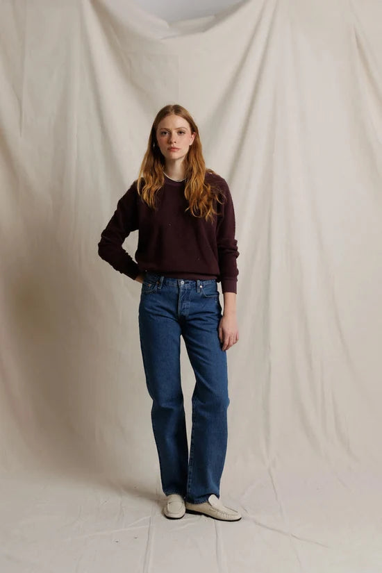 Ziggy Reverse Fleece Crewneck Sweatshirt in Cherry Lacquer