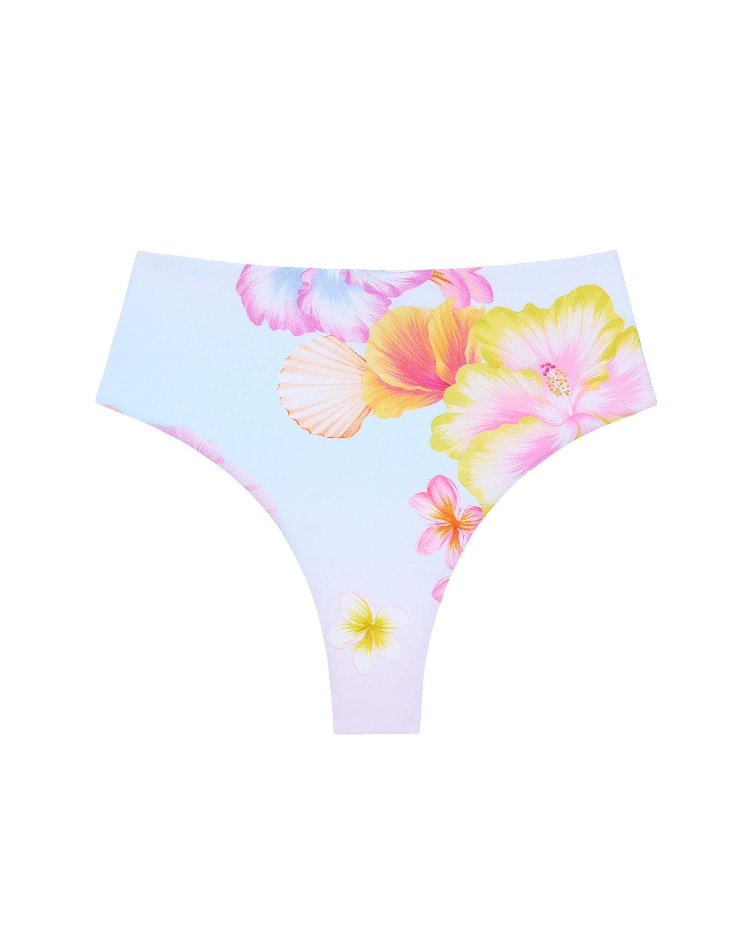 LSPACE Soleil bikini bottom in Hibiscus And Plumeria Oh My, off-model flat lay.