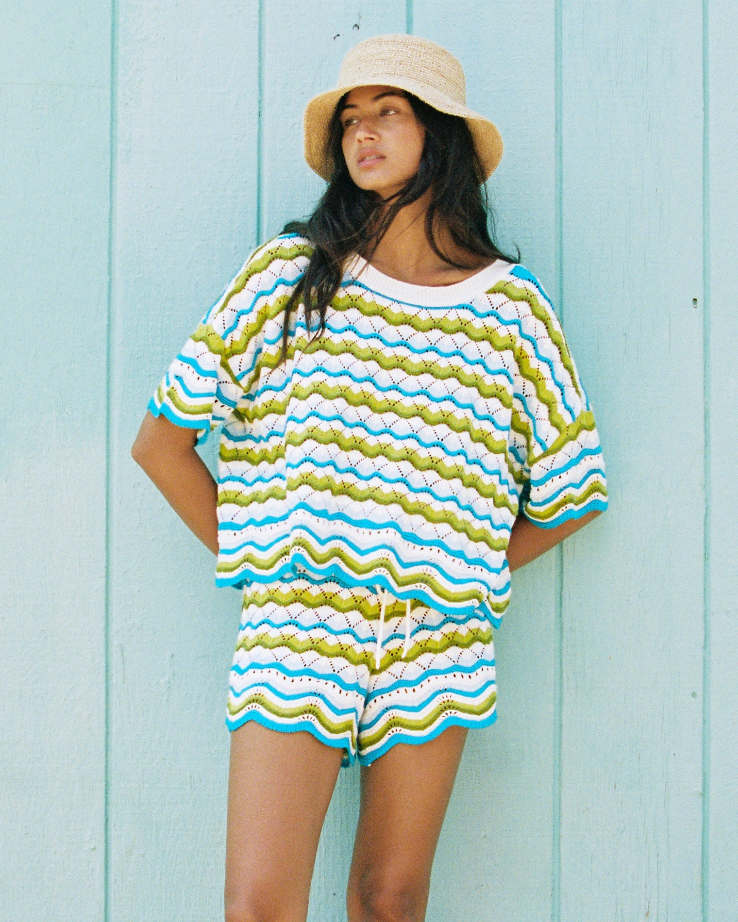 Island Breeze | Badge:New Arrival_#B2AC88_#ffffff'
LSPACE Sunchaser Short in Island Breeze, lifestyle view on model.
