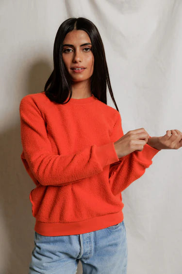 Ziggy Reverse Fleece Crewneck Sweatshirt in Clementine