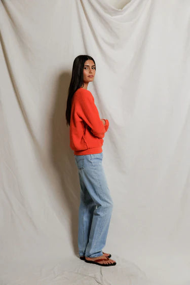 Ziggy Reverse Fleece Crewneck Sweatshirt in Clementine