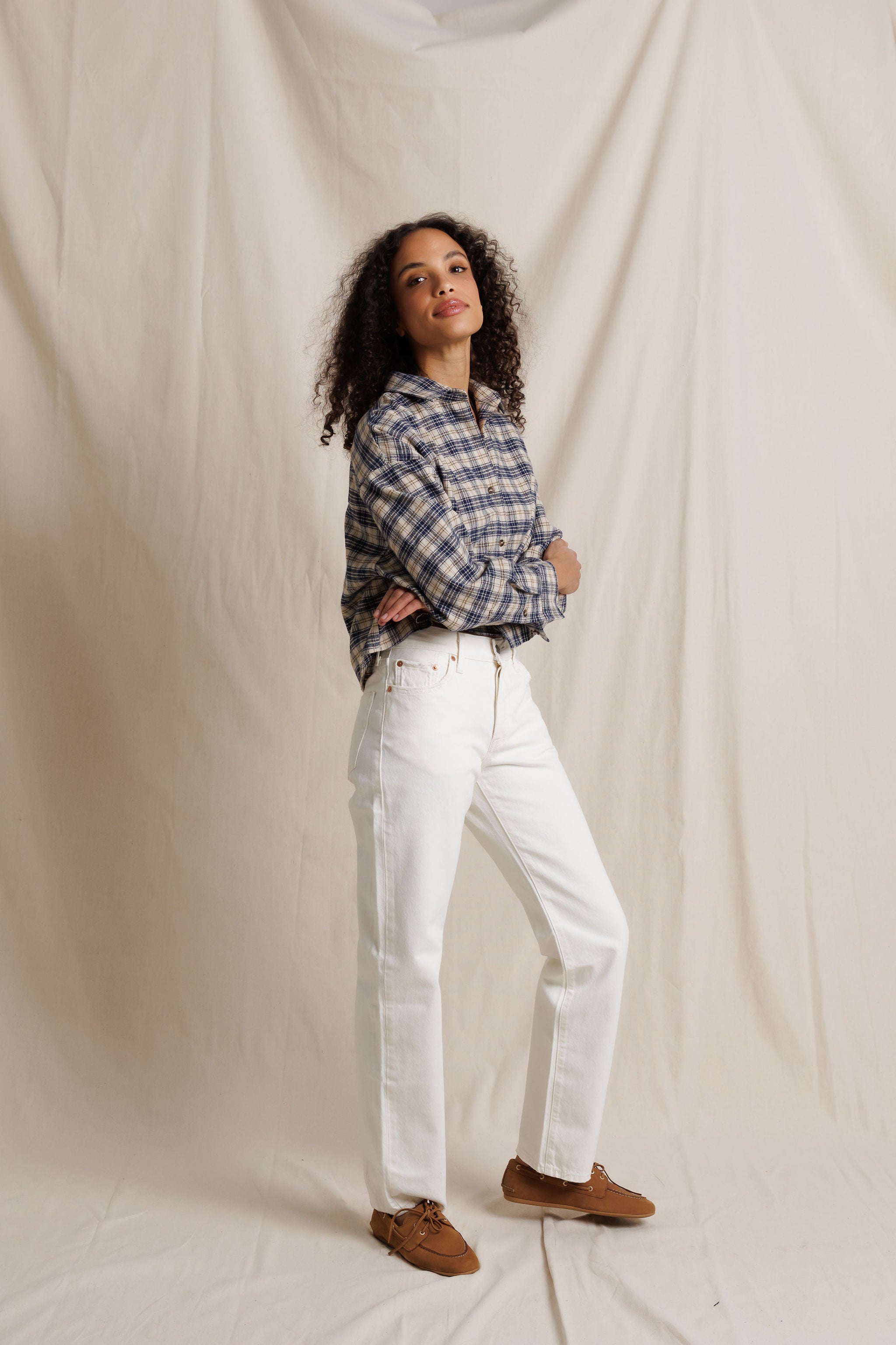 Tate Plaid Button Up in Sugar Plaid
