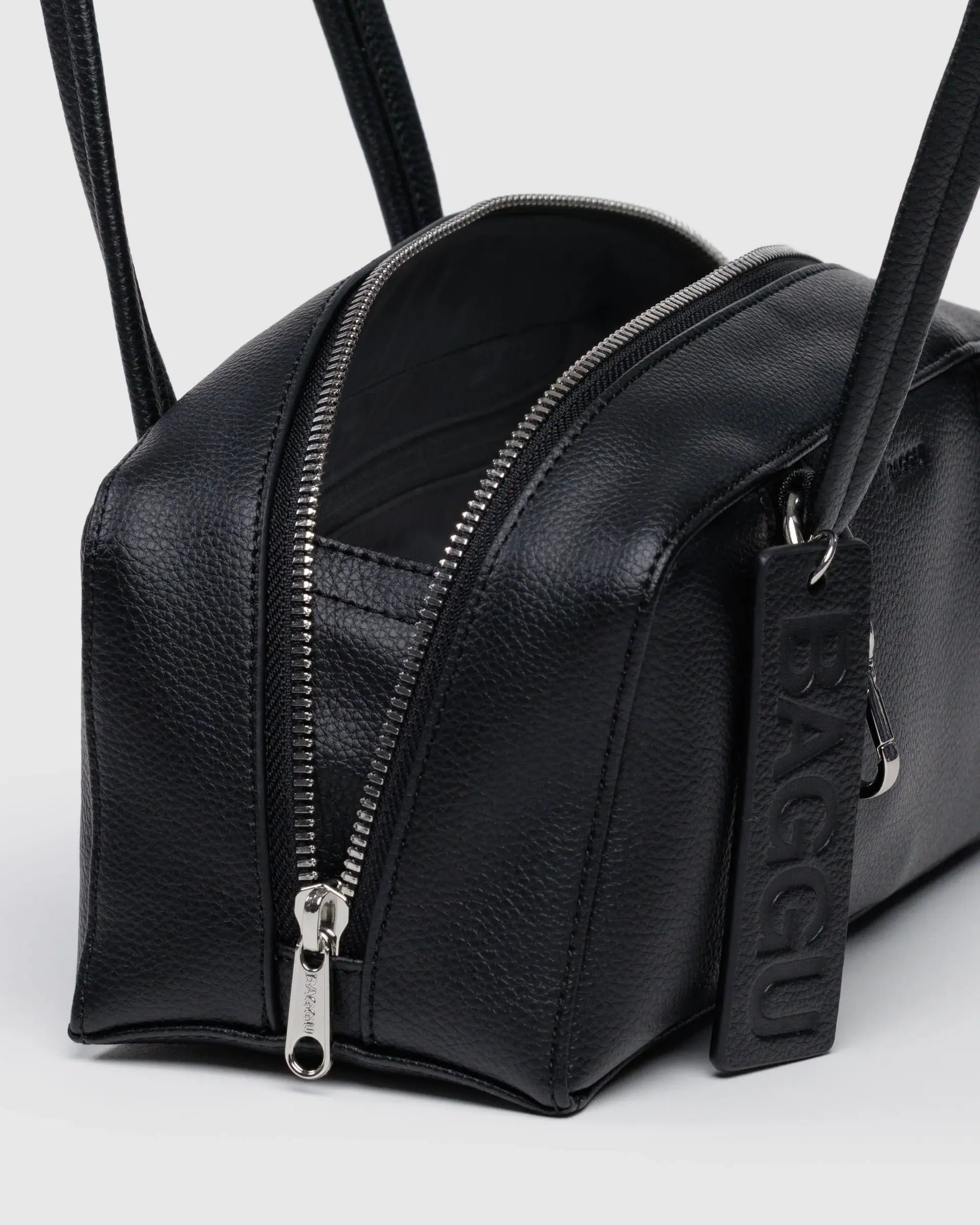 Small Recycled Leather Bowler Bag in Black