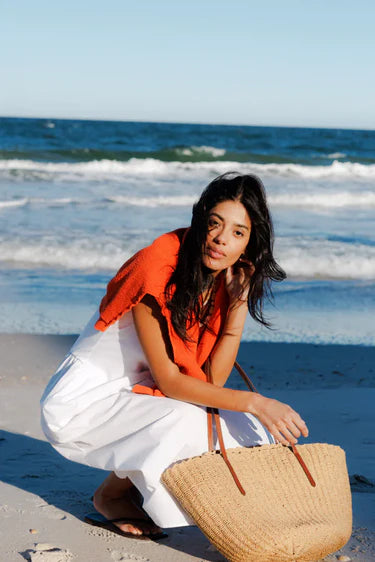 Ziggy Reverse Fleece Crewneck Sweatshirt in Clementine