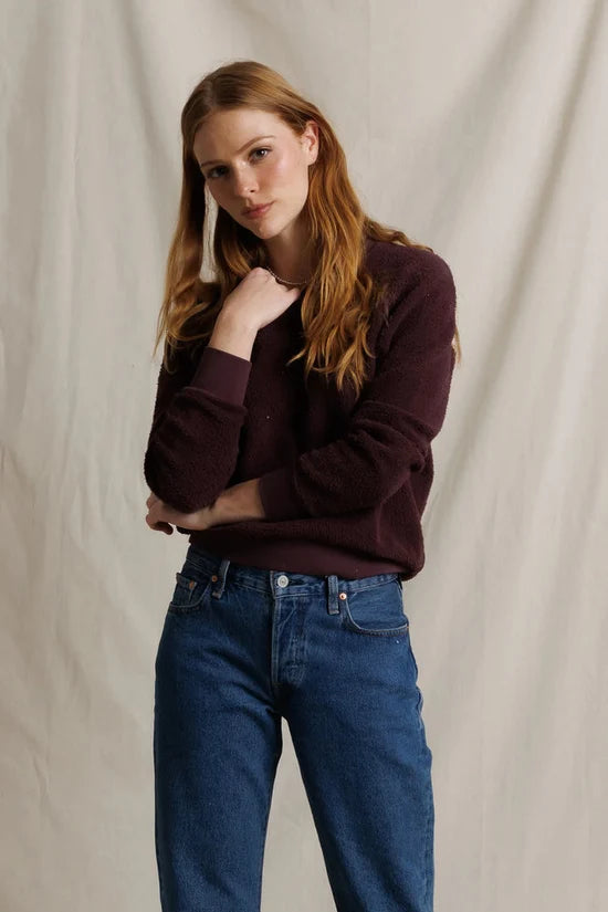 Ziggy Reverse Fleece Crewneck Sweatshirt in Cherry Lacquer