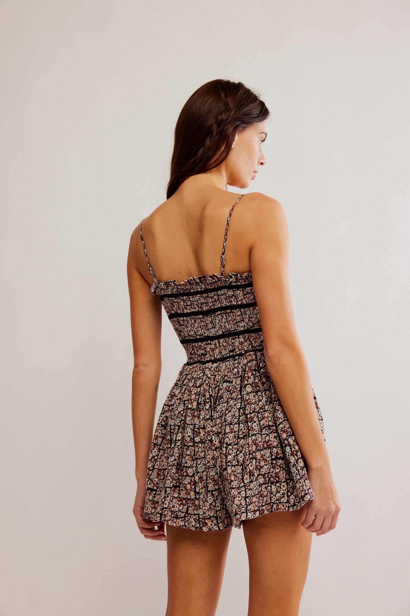 Bali Checked Out Printed Romper in Black + Ditsy Combo