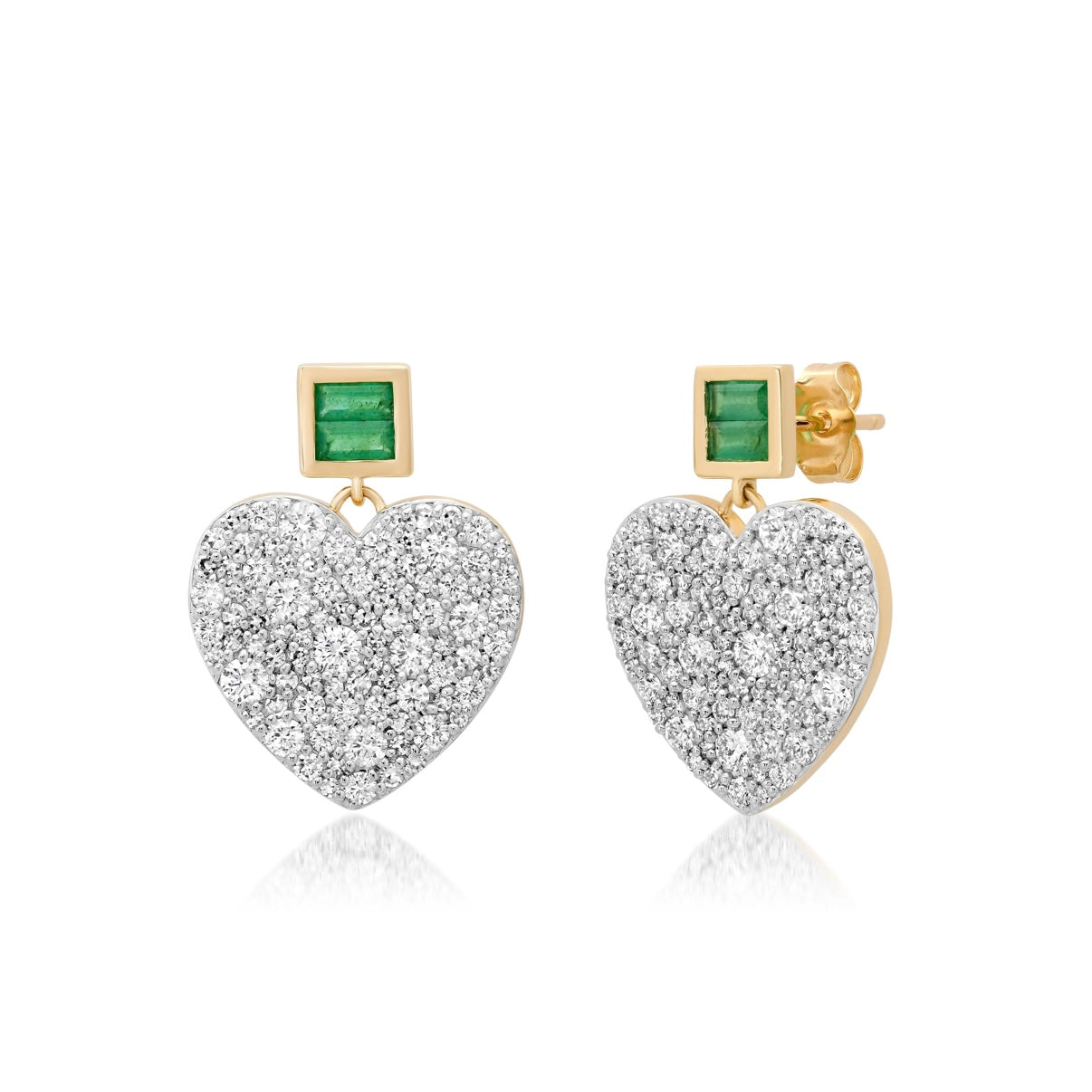 Diamond and Emerald Jumbo Sweetheart Earrings