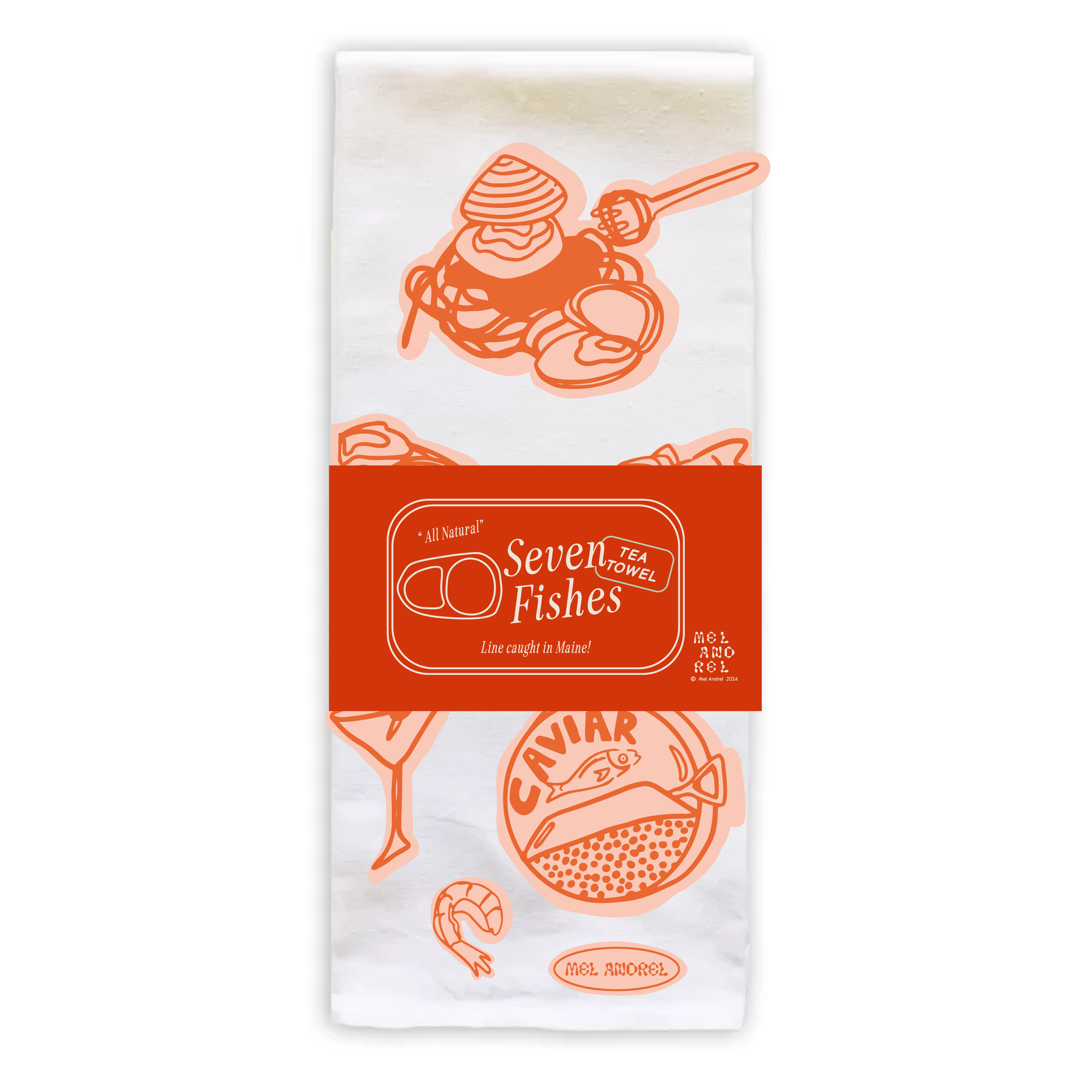 Seven Fishes Tea Towel in Gumdrop