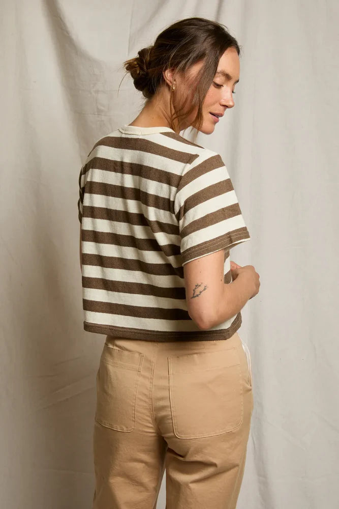 Lainey Rugby Tee in Mocha Natural Stripe