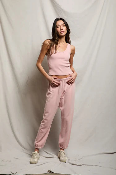 Johnny French Terry Jogger in Vintage Pink