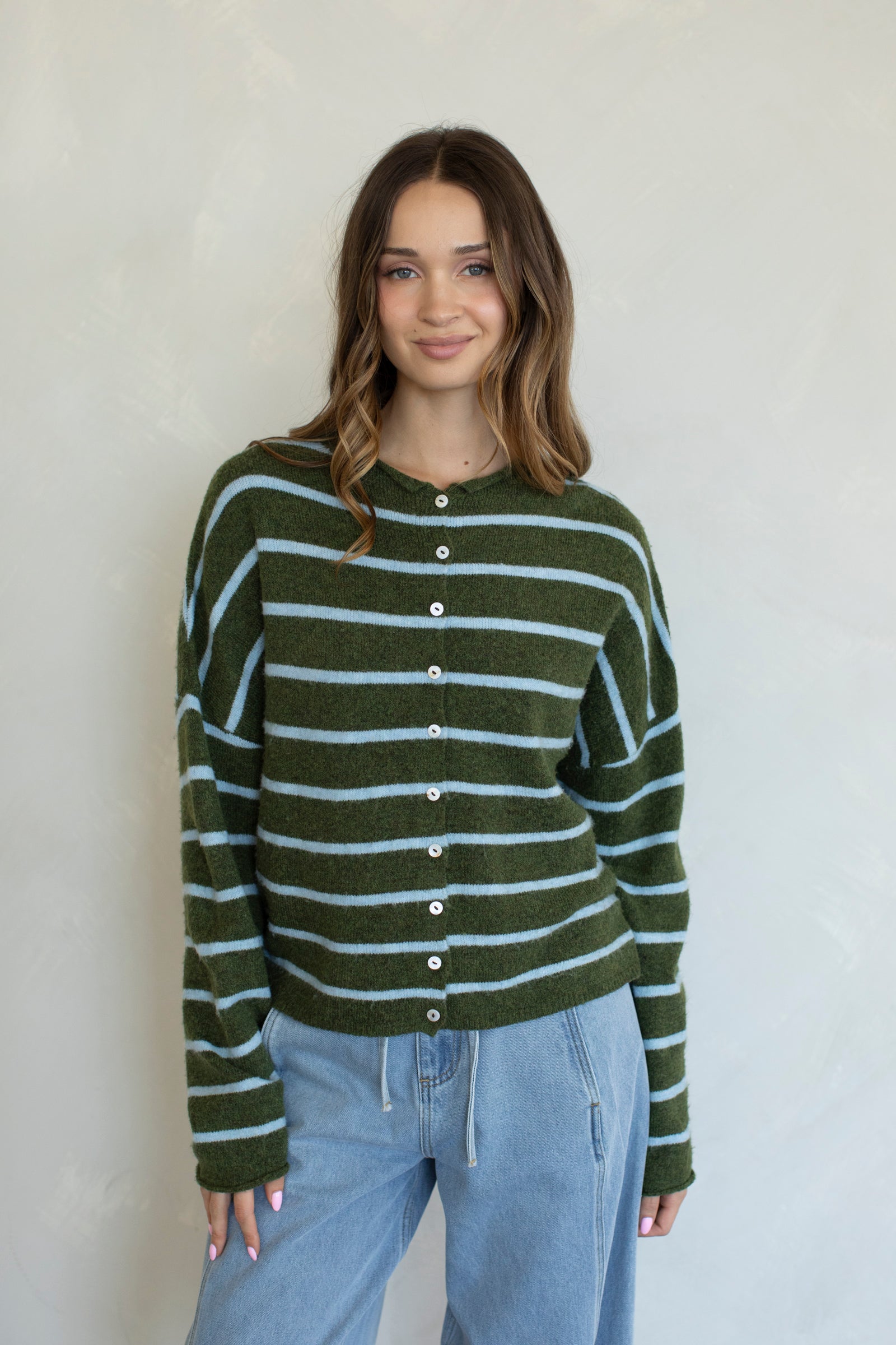 Maisie Sweater in Olive Stripe