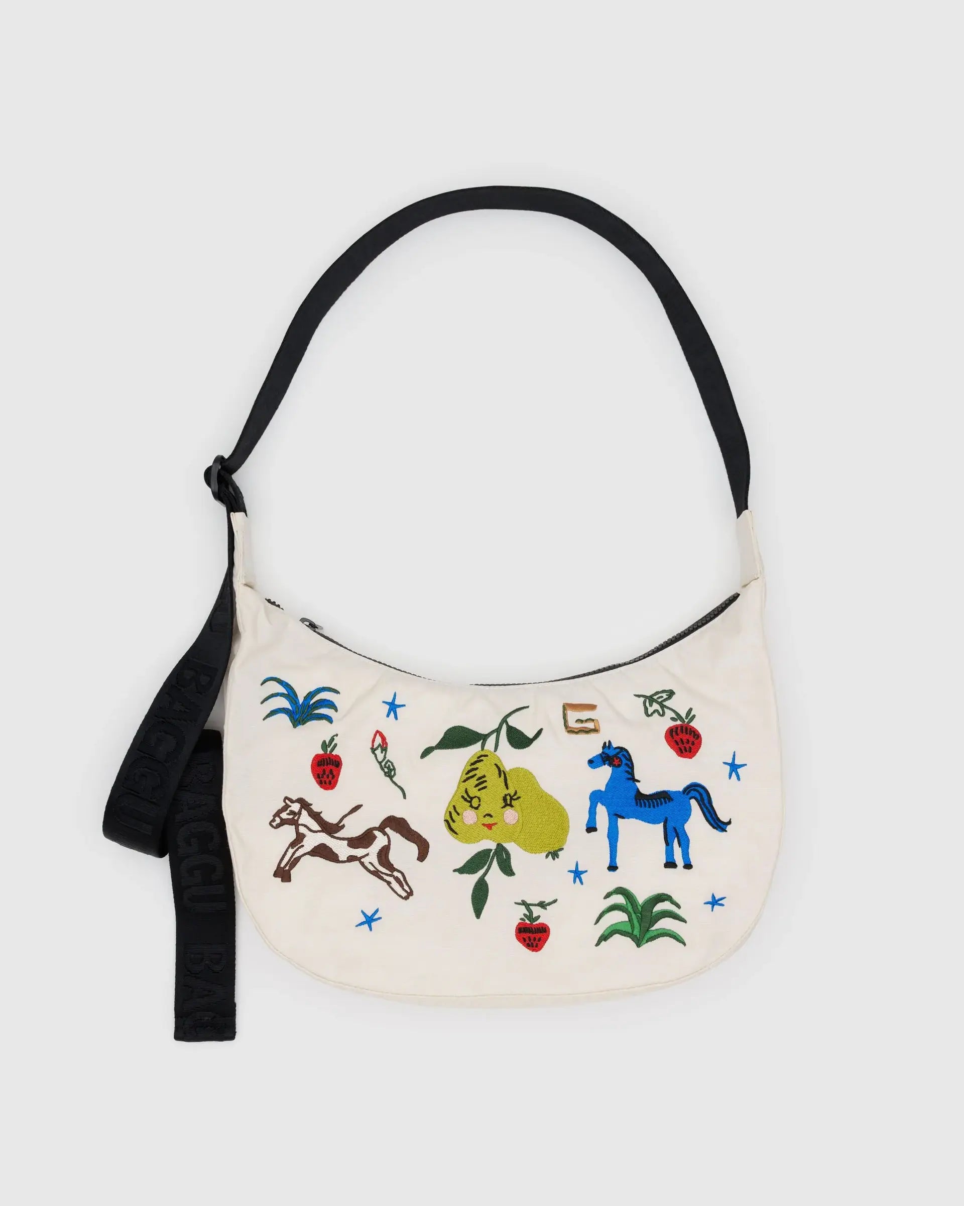Medium Nylon Crescent Bag in Embroidered Painted Prairie