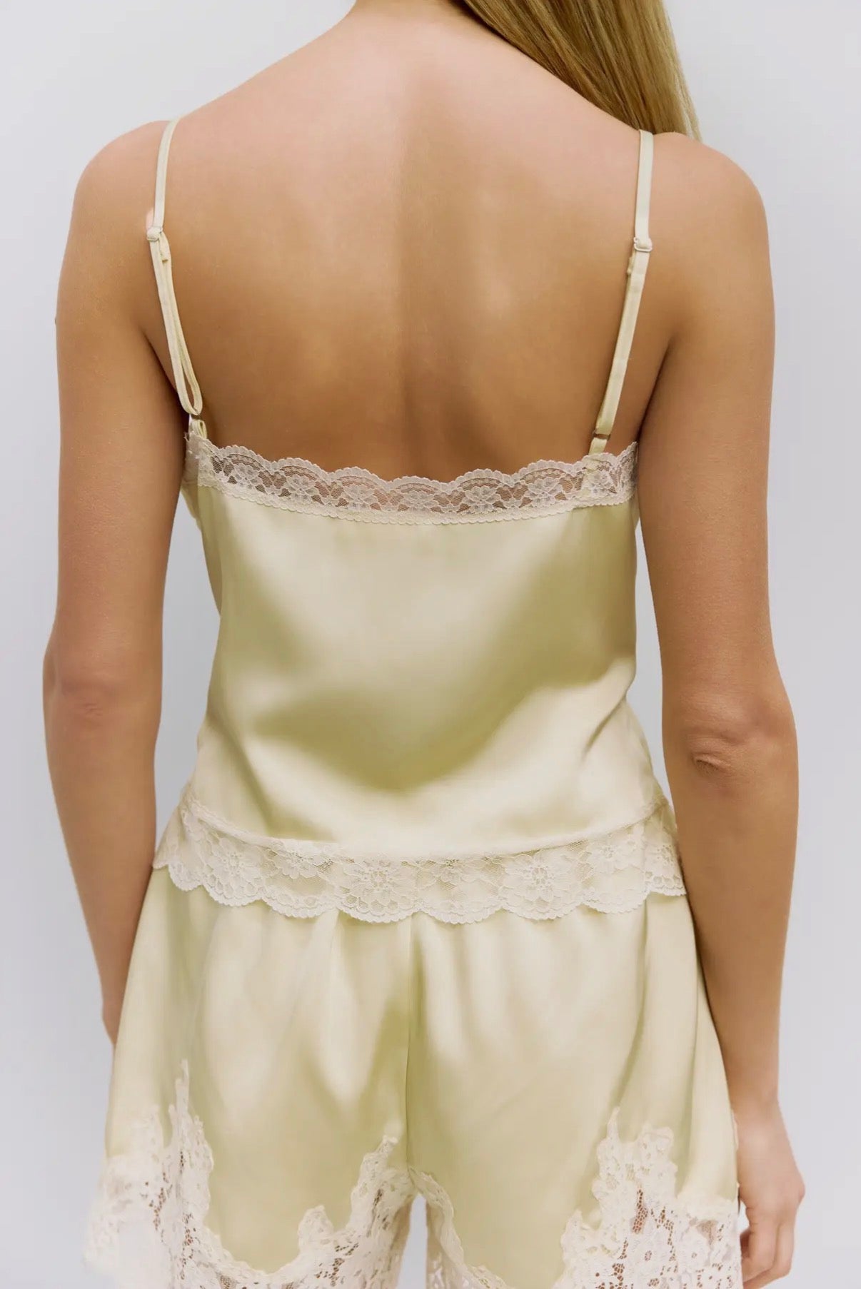 Josephine Lace Trim Tank in Buttercream