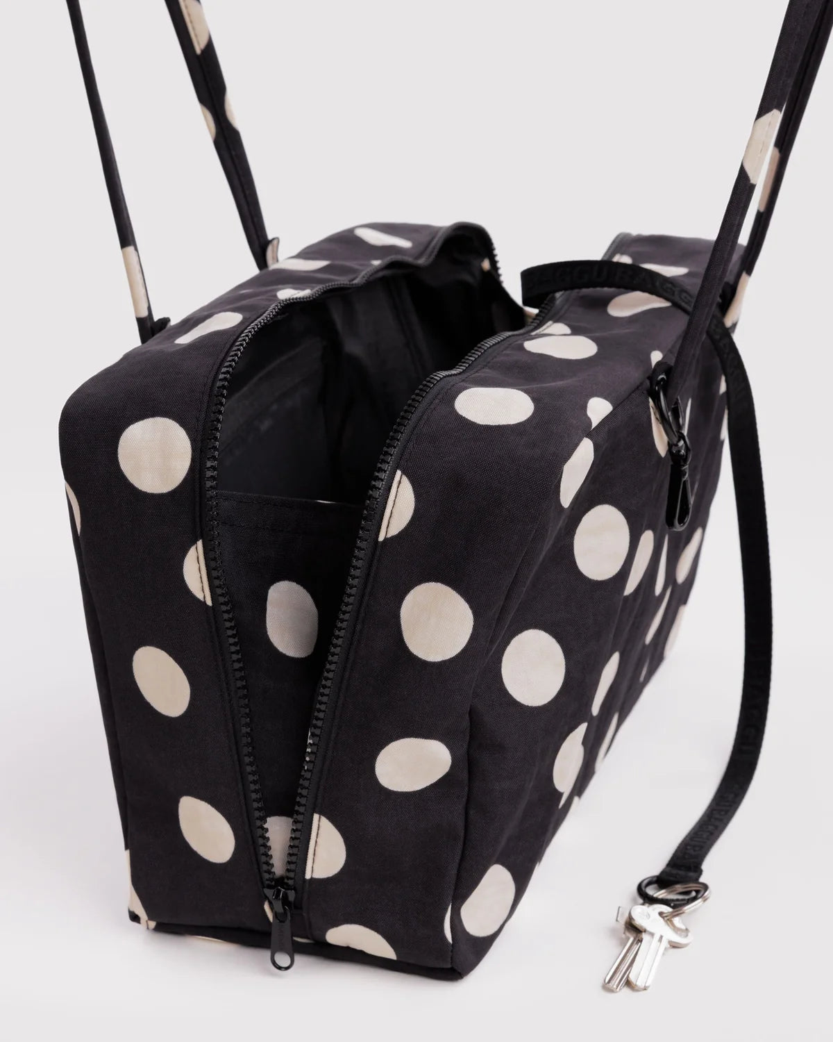 Medium Bowler Bag in Black and Cream Polka Dot