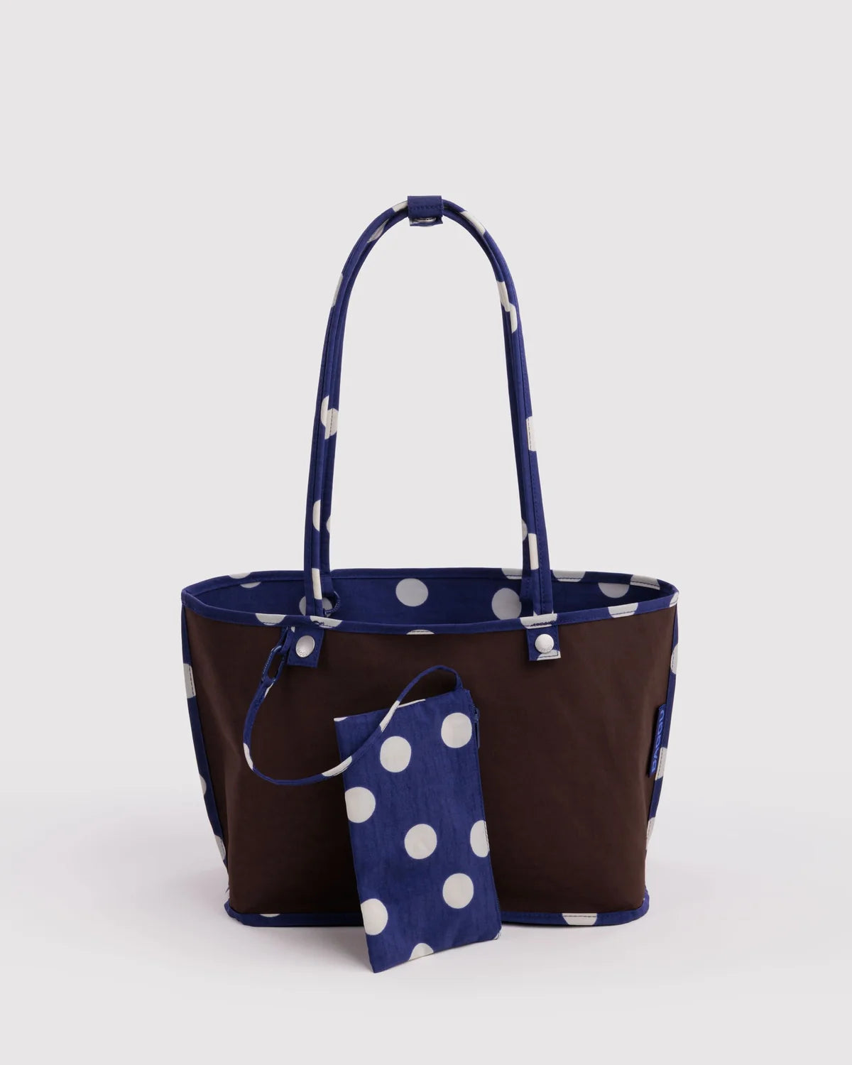 Medium Nylon Reversible Tote in Navy Polka Dot Mix
