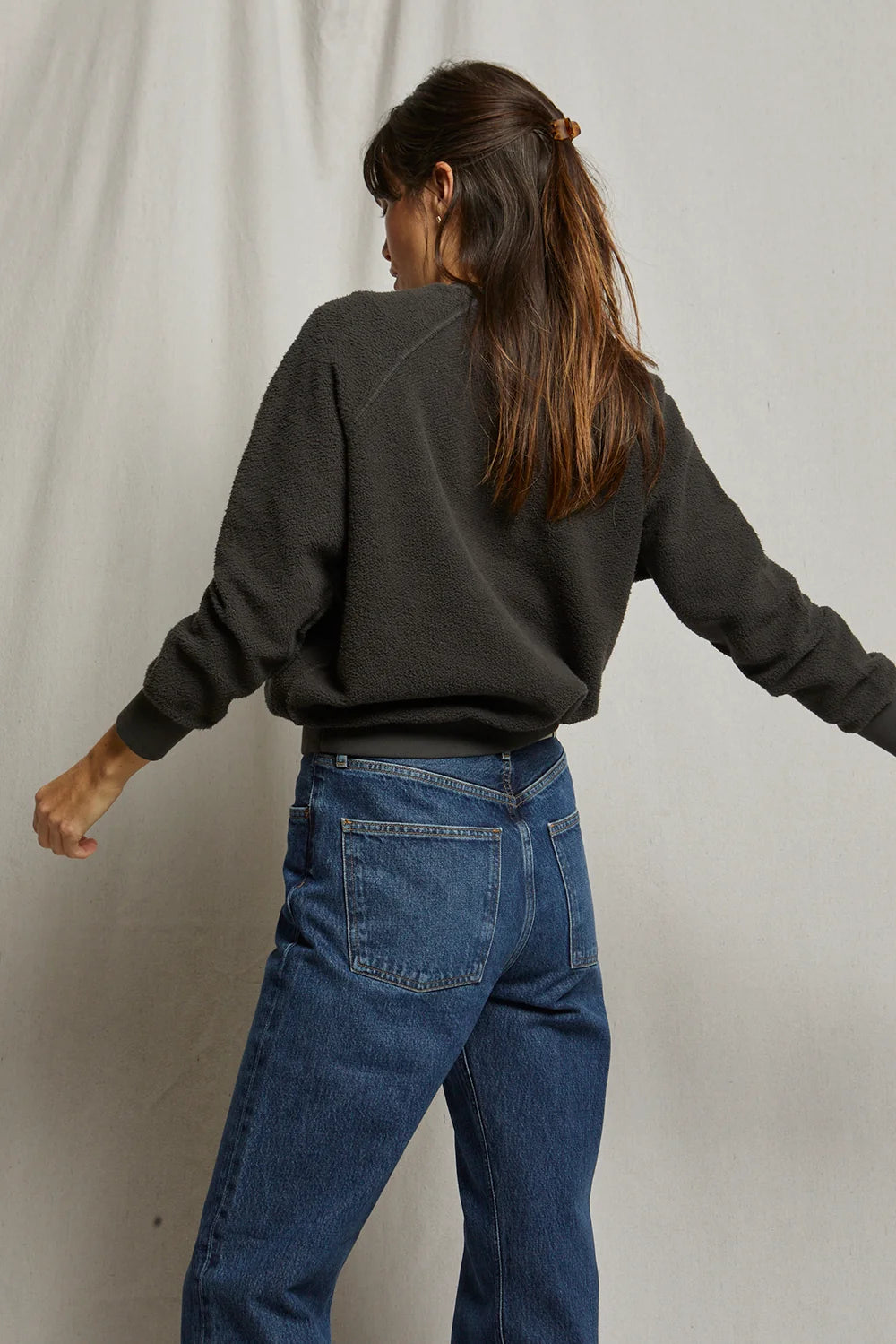 Ziggy Reverse Fleece Crewneck Sweatshirt in Vintage Black