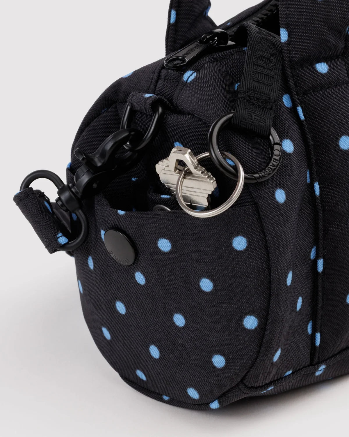 Small Nylon Duffle Bag in Black and Sky Blue Micro Dot