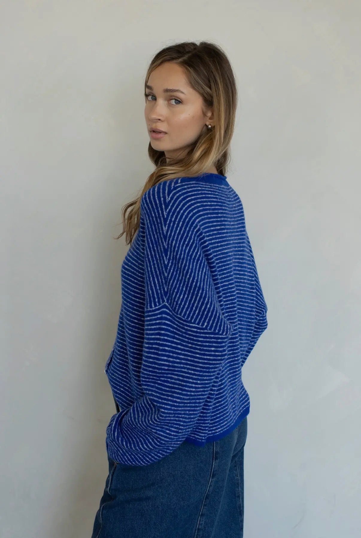 Maisie Sweater in Mini Cobalt Stripe