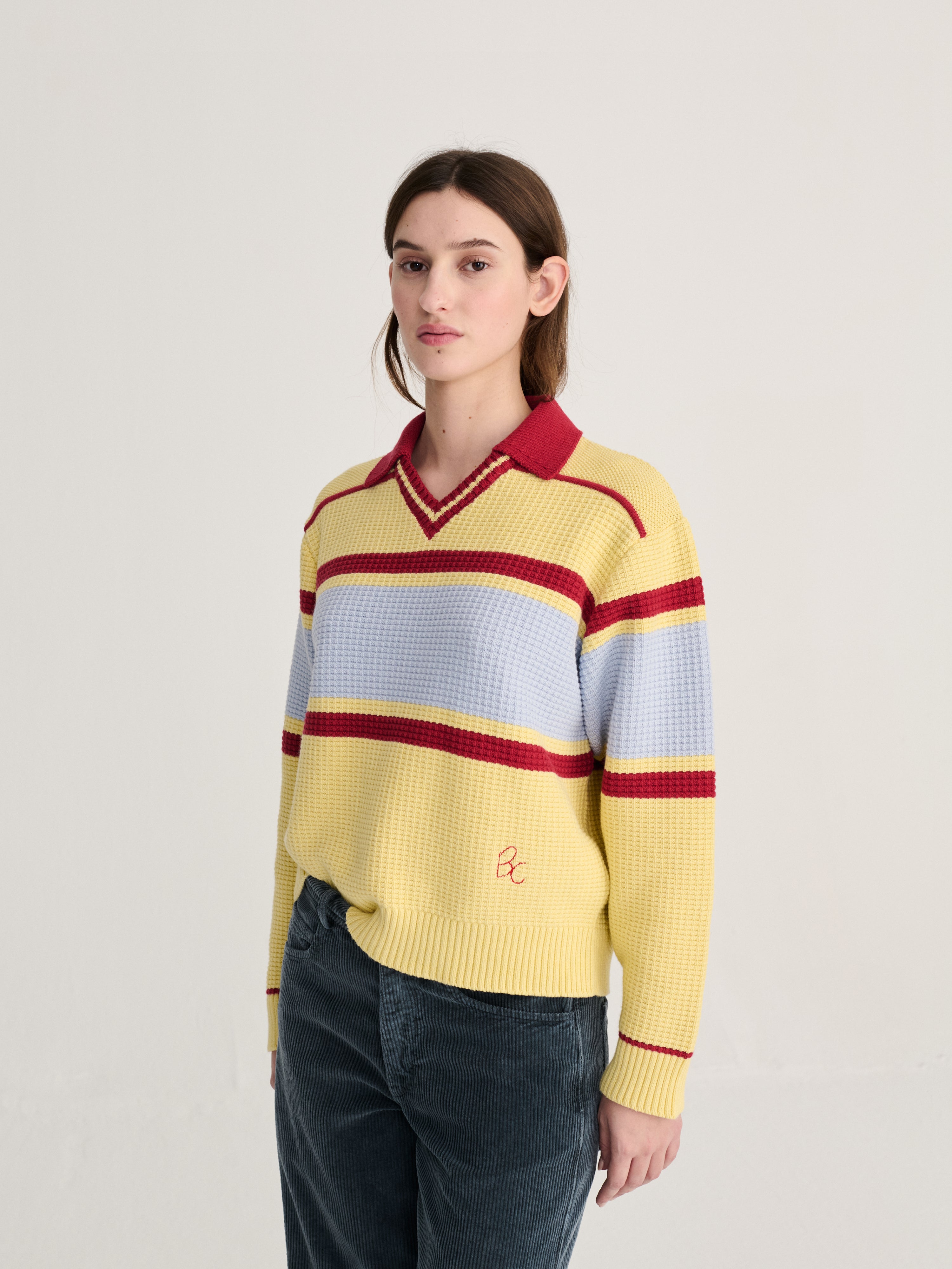 Structured Wool Cotton Polo Jumper