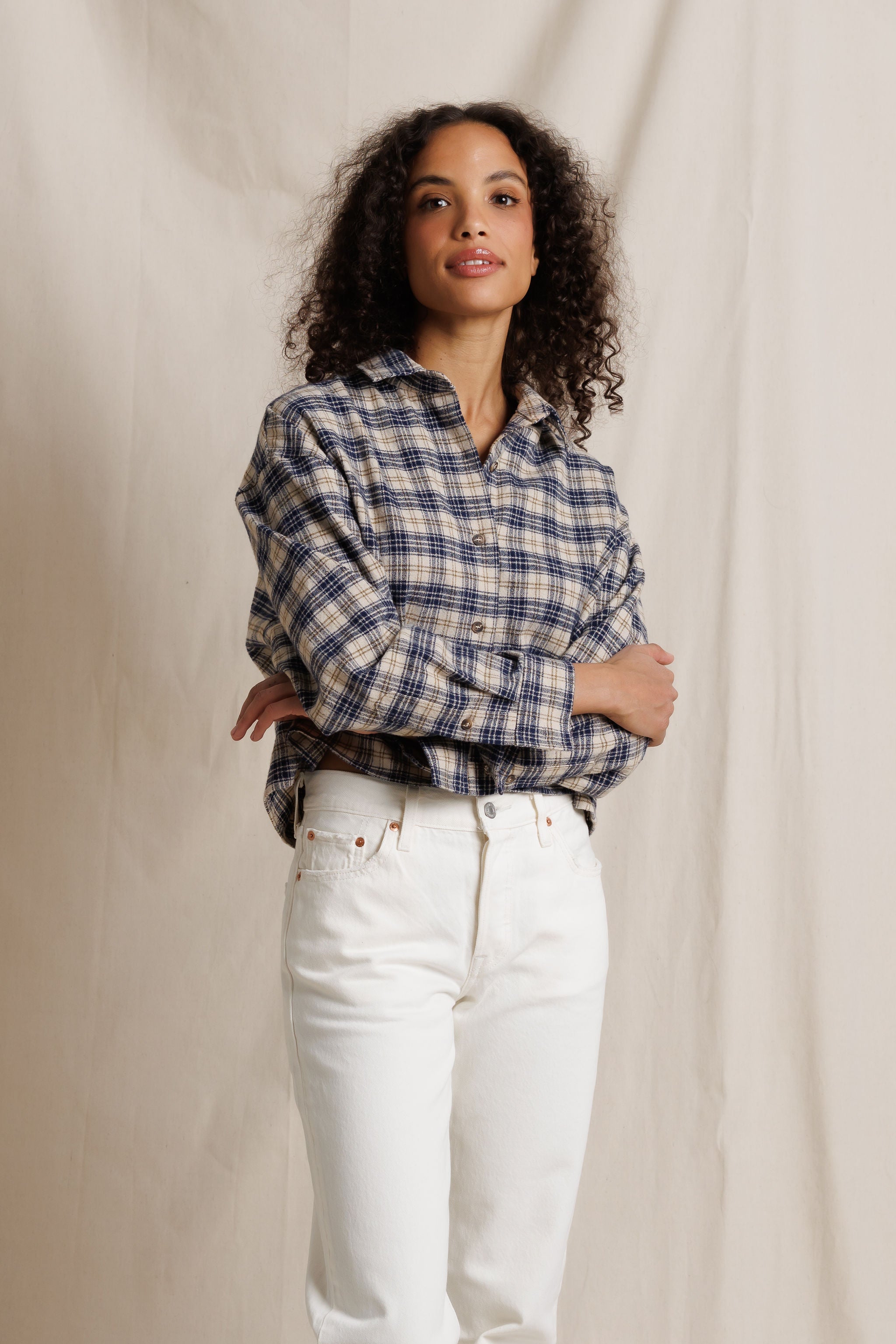 Tate Plaid Button Up in Sugar Plaid