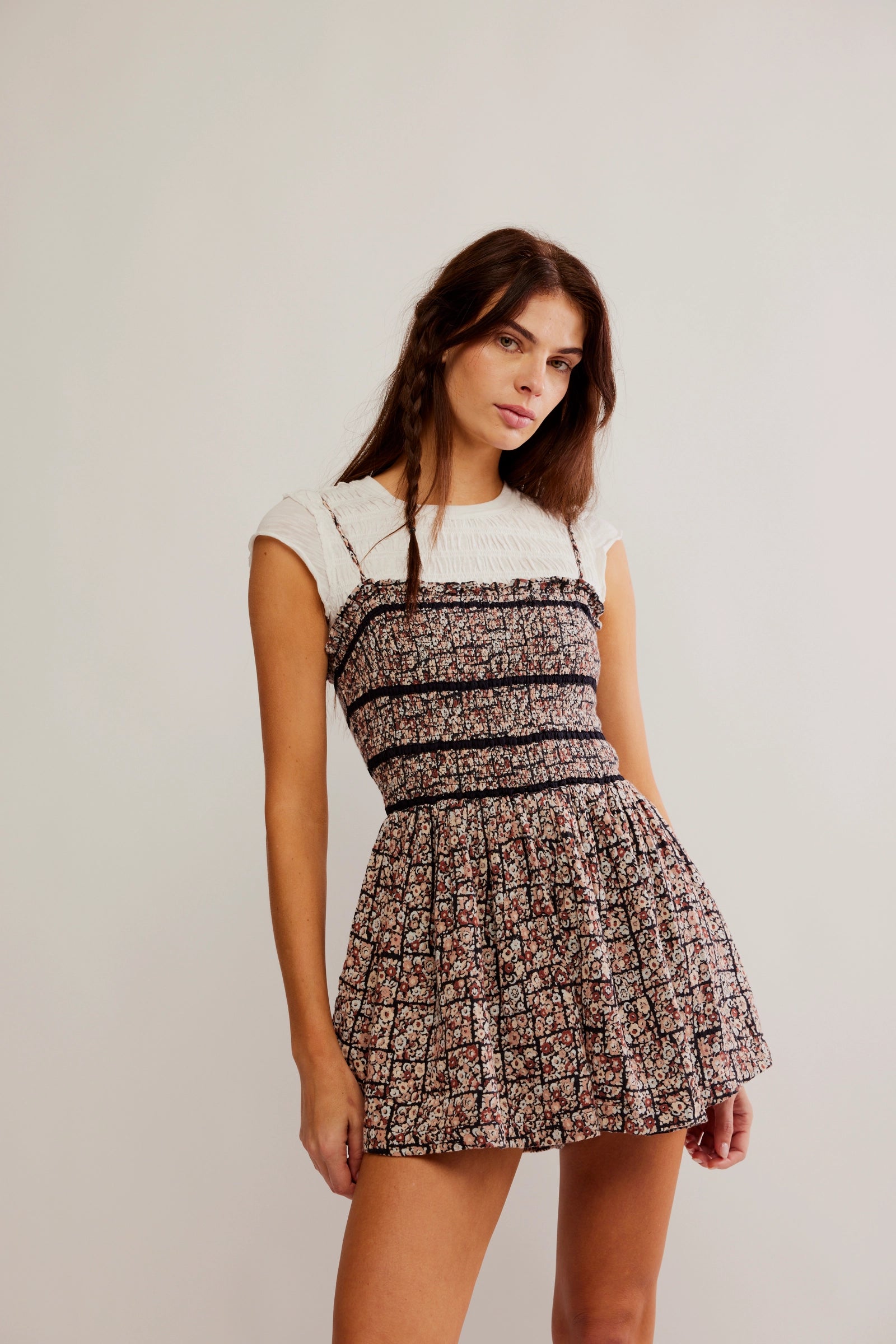 Bali Checked Out Printed Romper in Black + Ditsy Combo