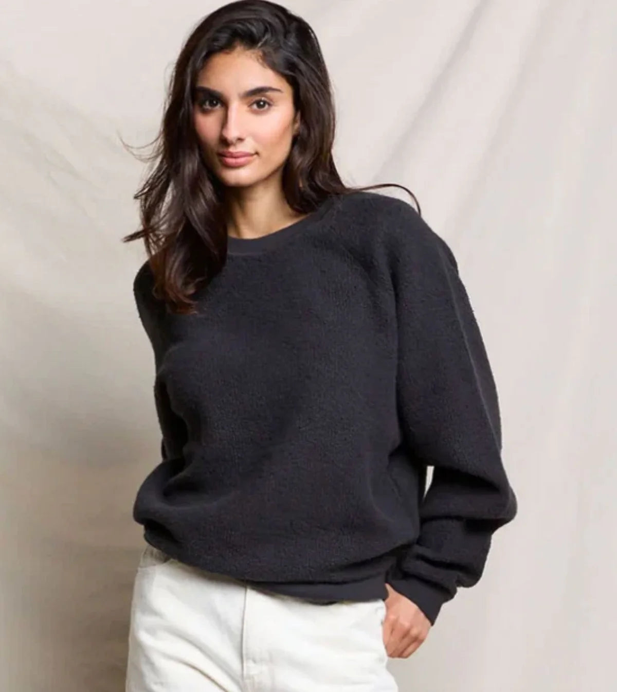 Ziggy Reverse Fleece Crewneck Sweatshirt in Vintage Black