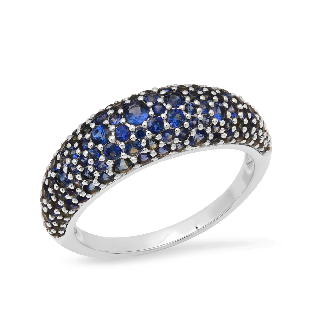 Blue Sapphire Crescent Domed Ring