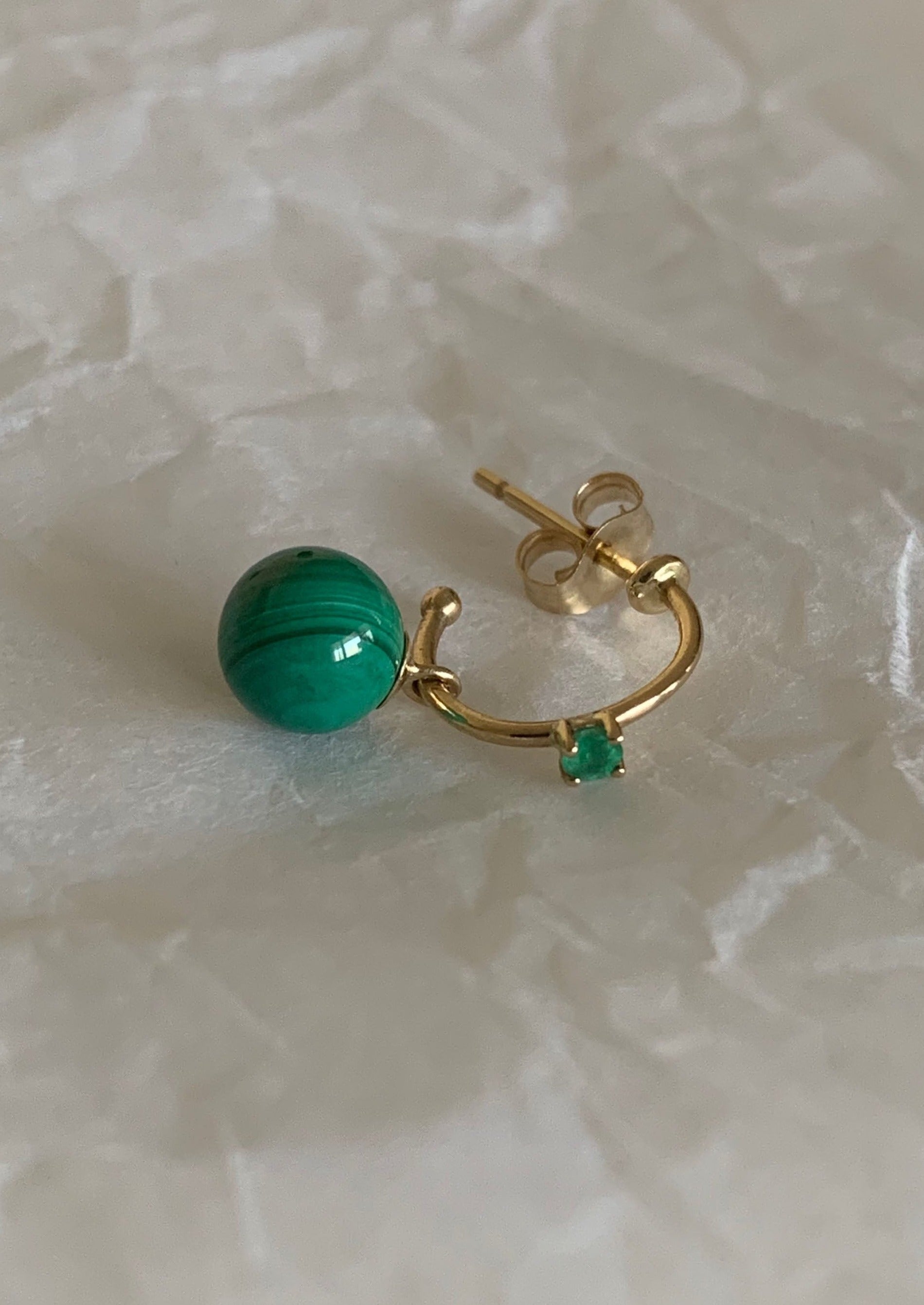 Emerald and Malachite Drop Hoops