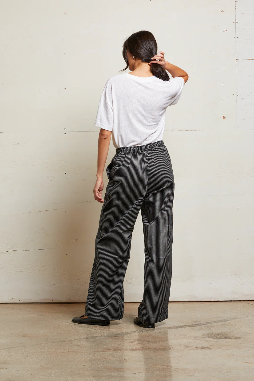 Andi Poplin Pants in Black Stripe