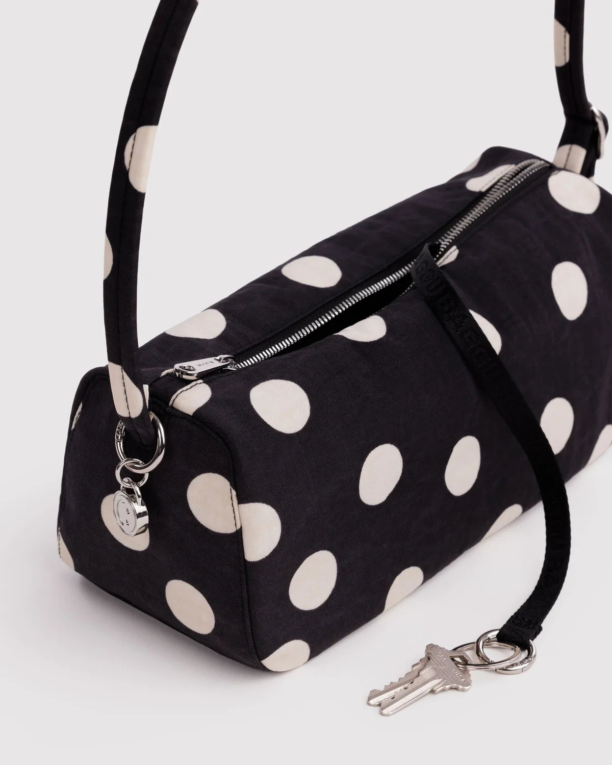 Nylon Loaf Bag in Black and Cream Polka Dot