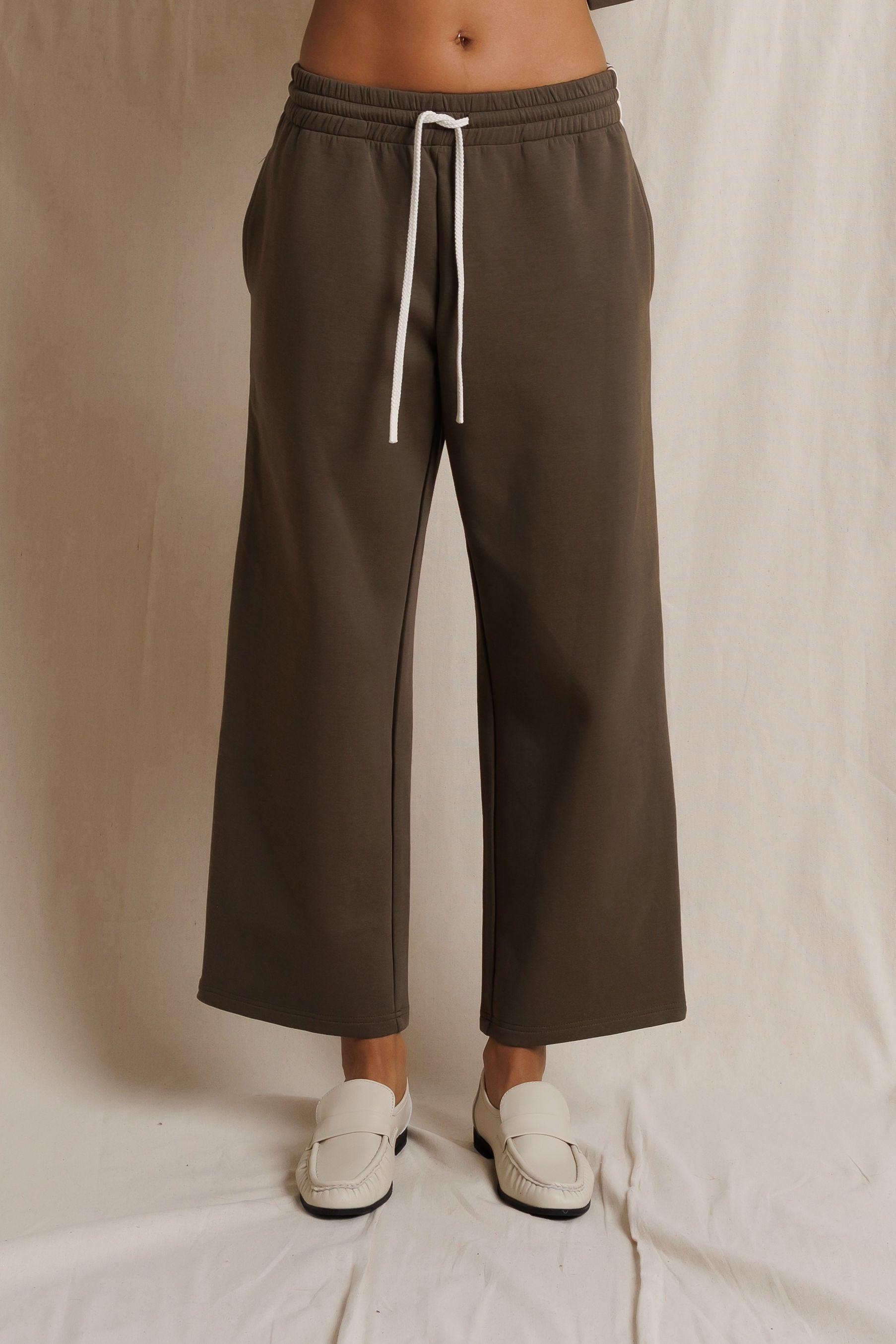 Claud Pureform Cropped Track Pants in Dark Olive