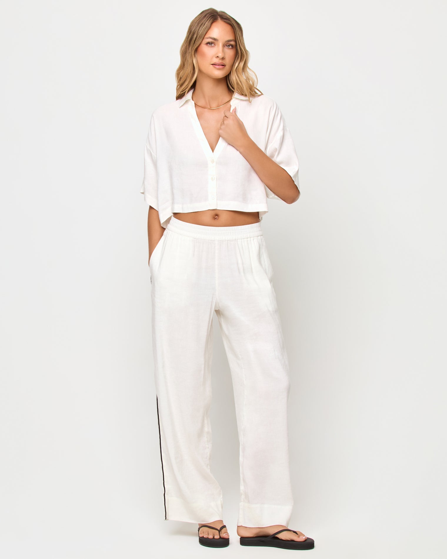 LSPACE Kitt top in Cream, front view on model.