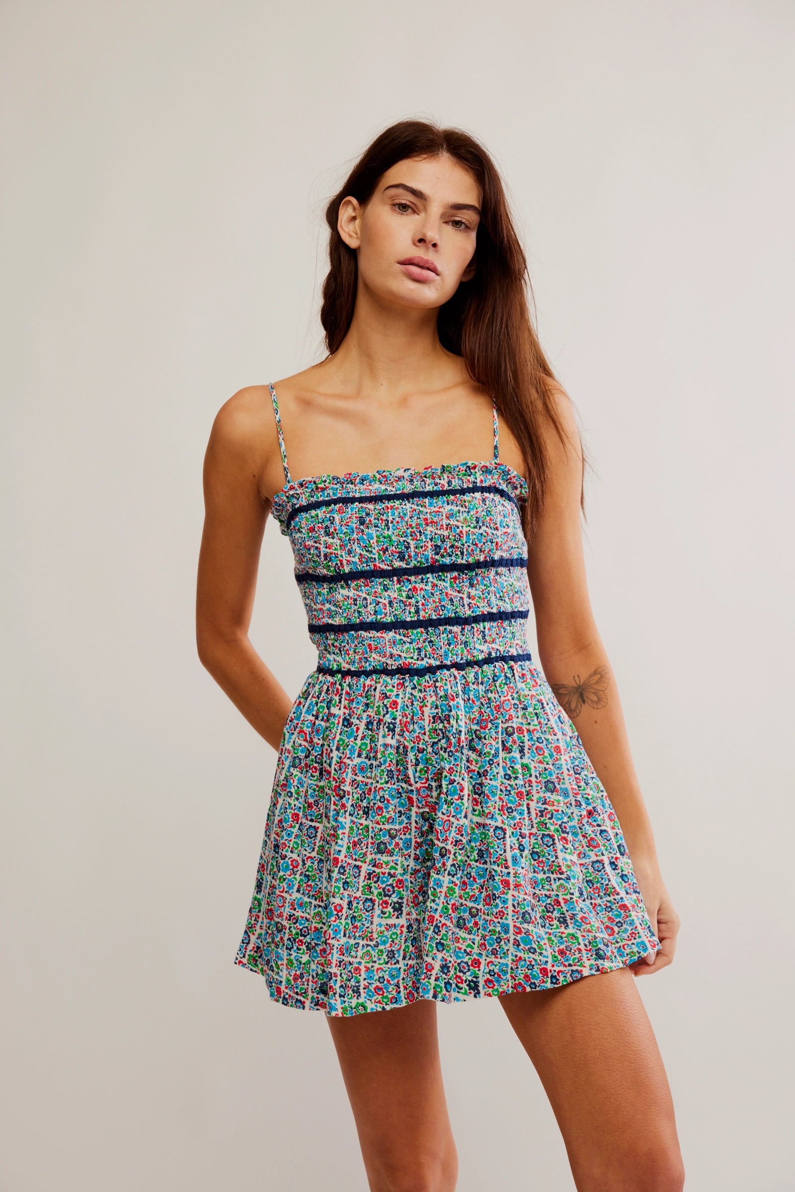 Bali Checked Out Printed Romper in Gardenia Combo