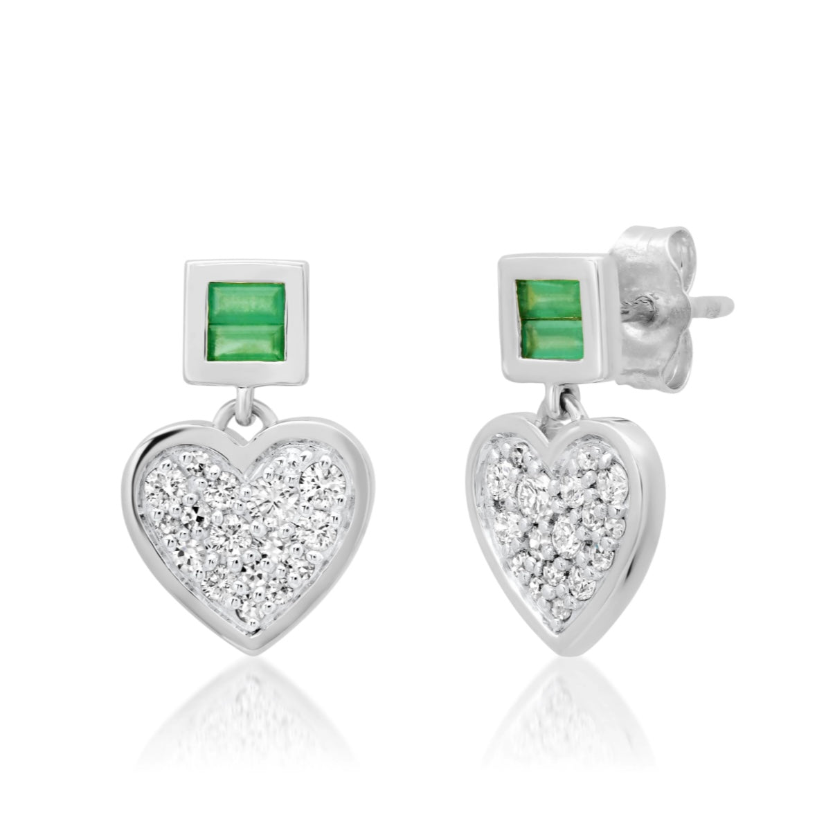Diamond and Emerald Small Sweetheart Earrings