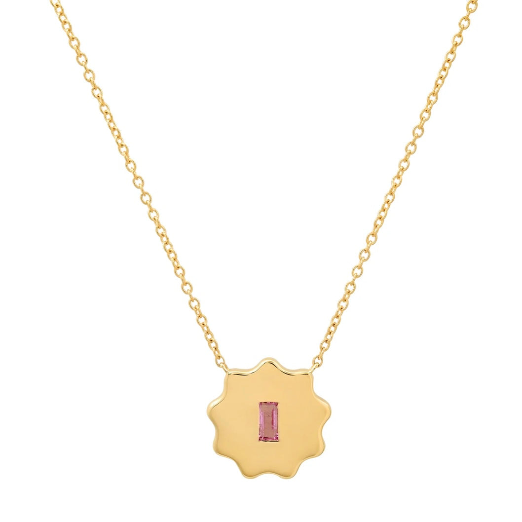 Pink Sapphire Baguette Round Form Necklace