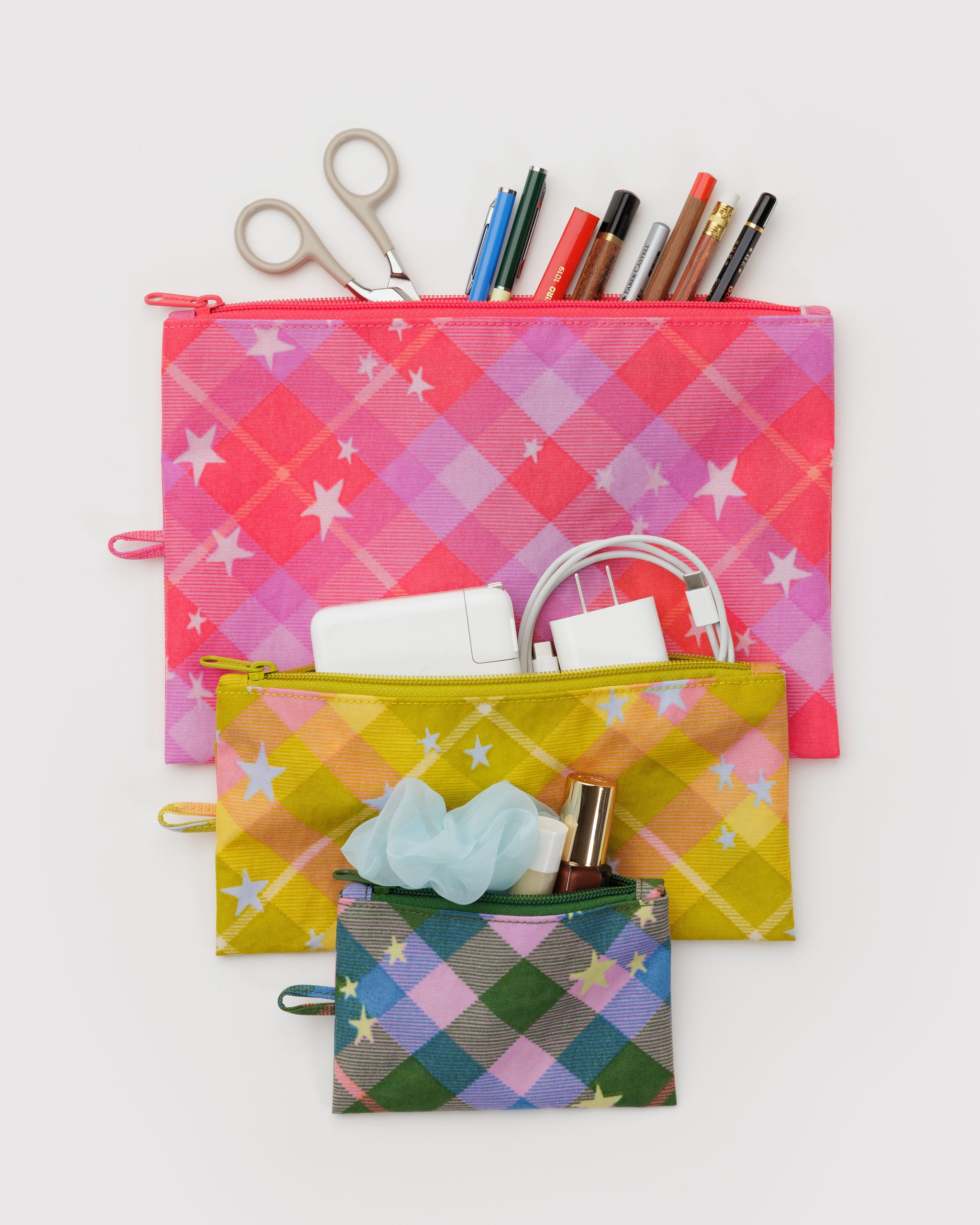 Flat Pouch Set in Star Plaid