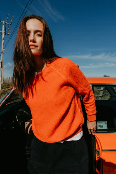 Ziggy Reverse Fleece Crewneck Sweatshirt in Clementine