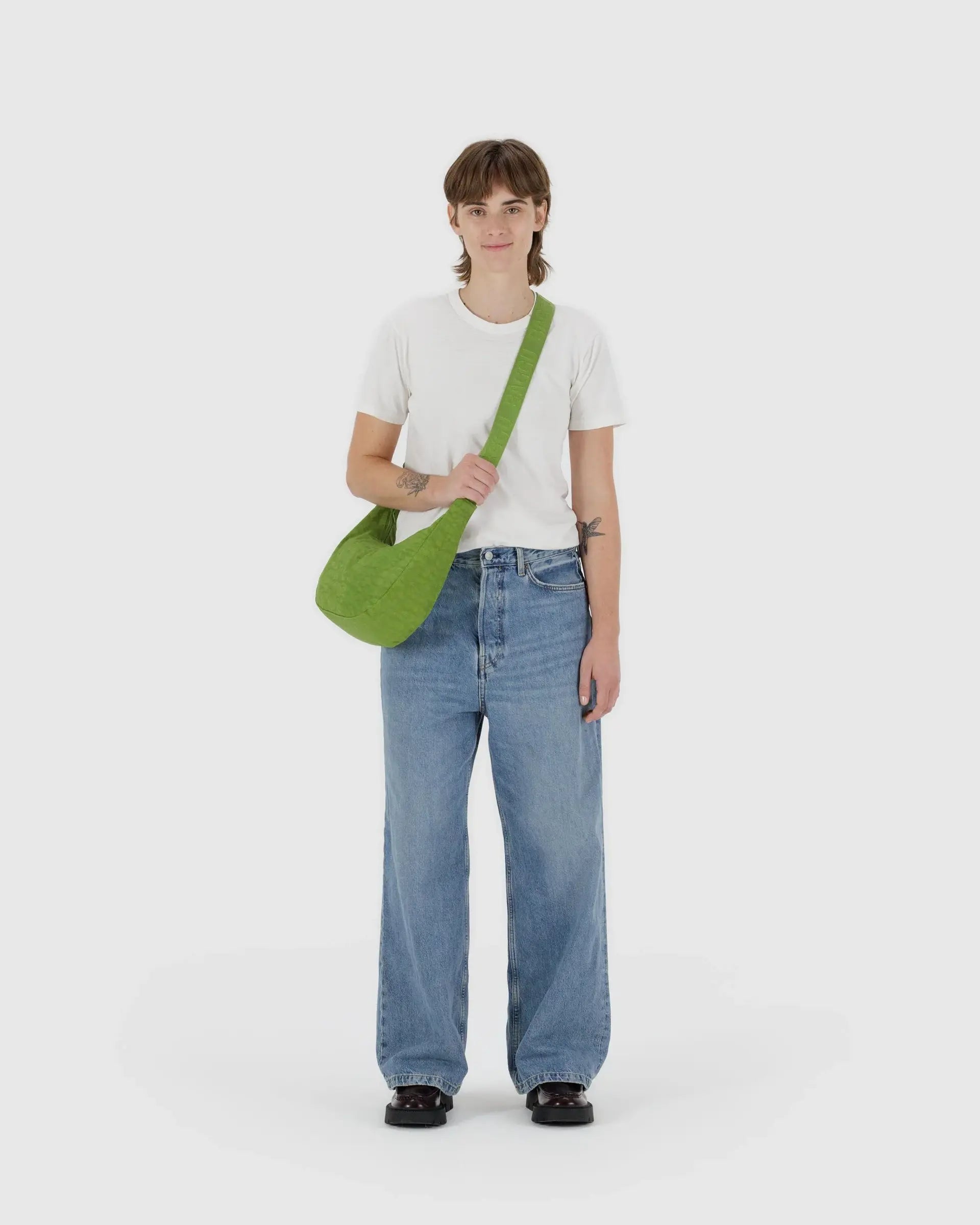 Medium Nylon Crescent Bag in Green Juice