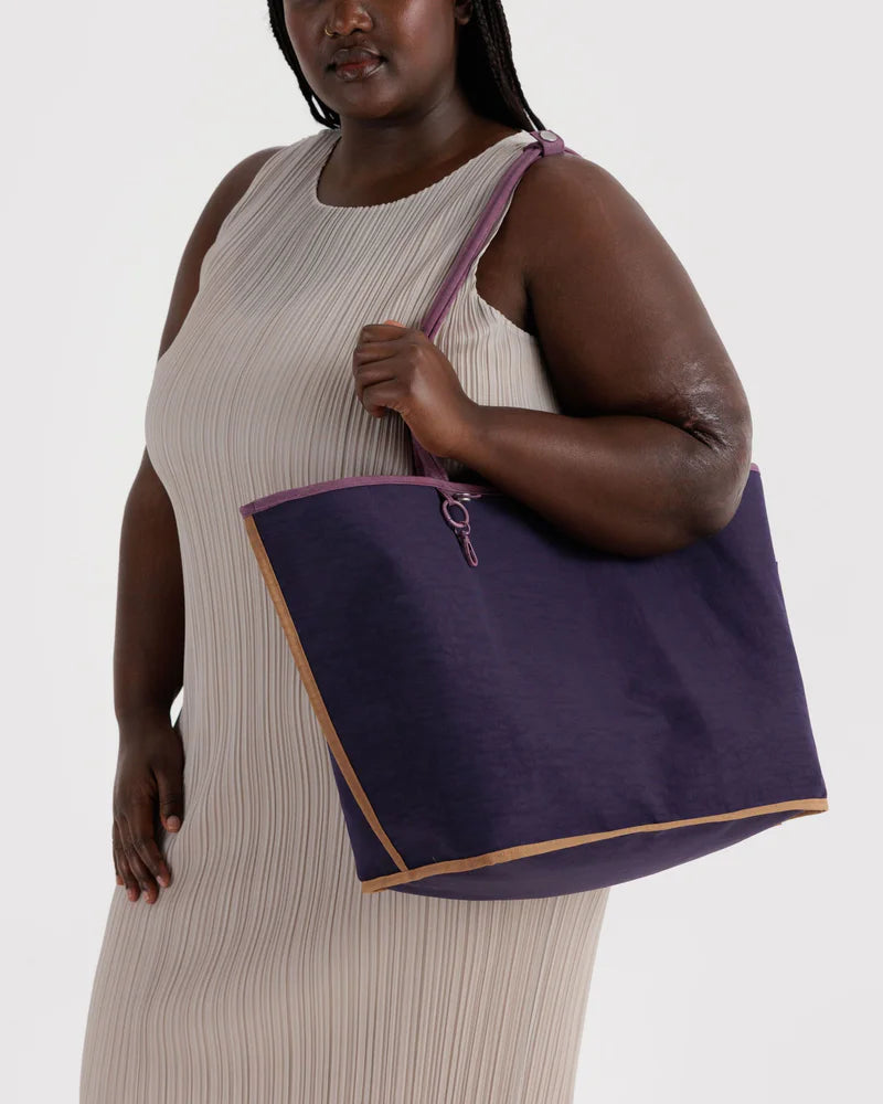 Large Nylon Reversible Tote in Plum Mix