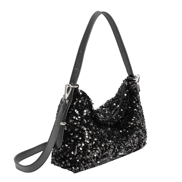 Yara Black Small Sequin Shoulder Bag