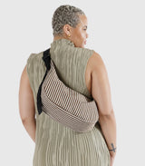 Medium Nylon Crescent Bag in Brown Stripe
