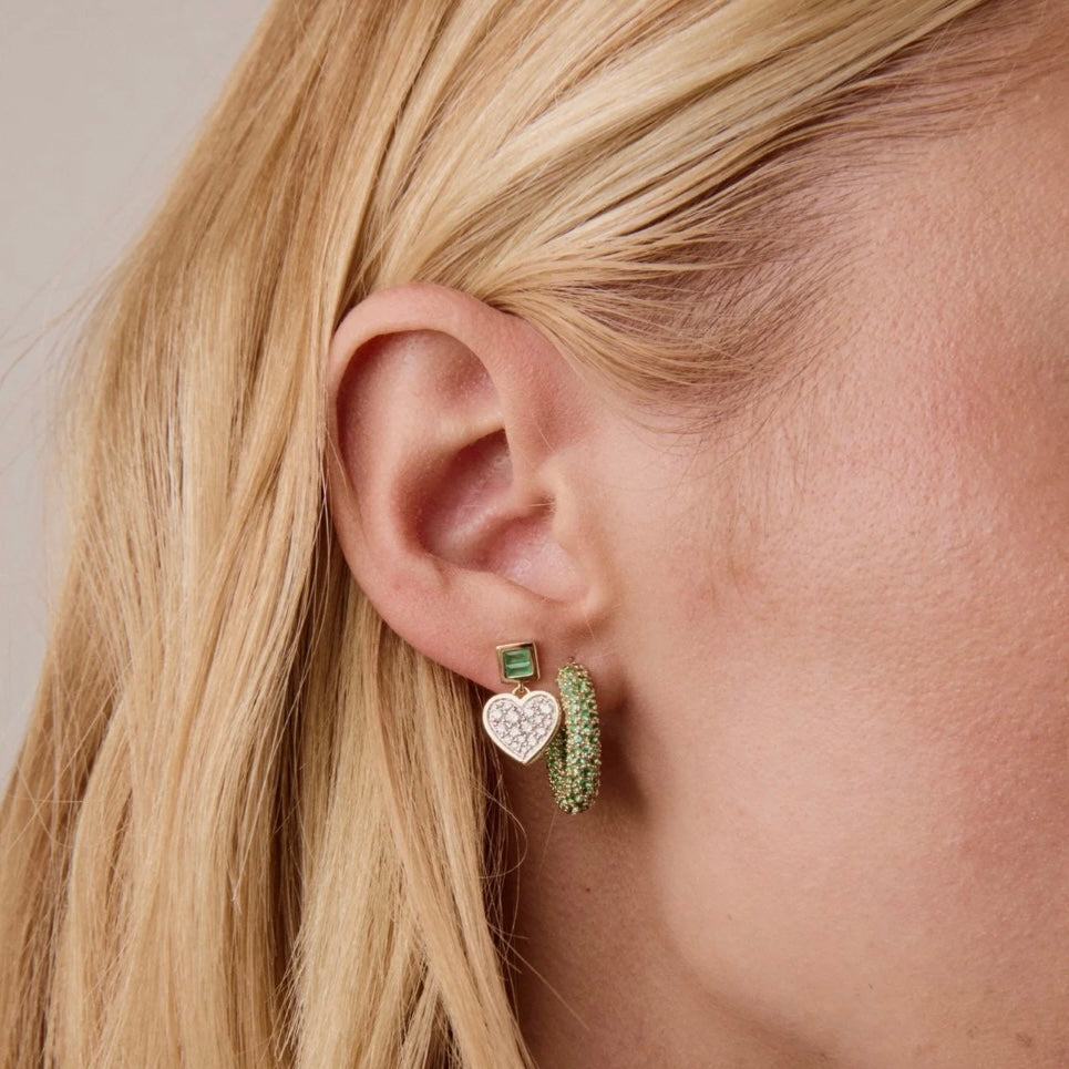 Diamond and Emerald Small Sweetheart Earrings