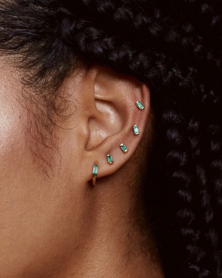 Emerald Baguette Studs