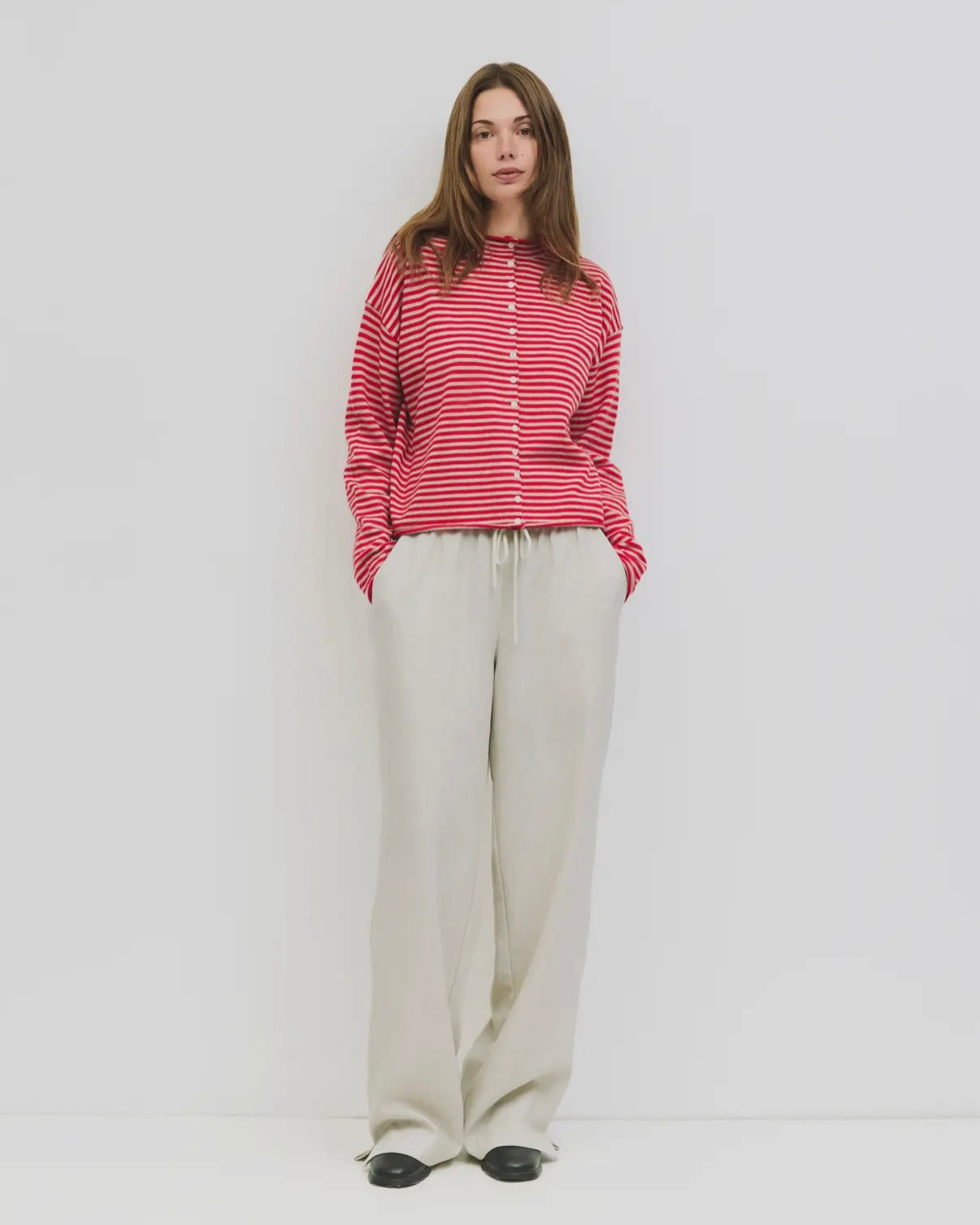 Eleanor Stripe Cardigan in Red + Cream